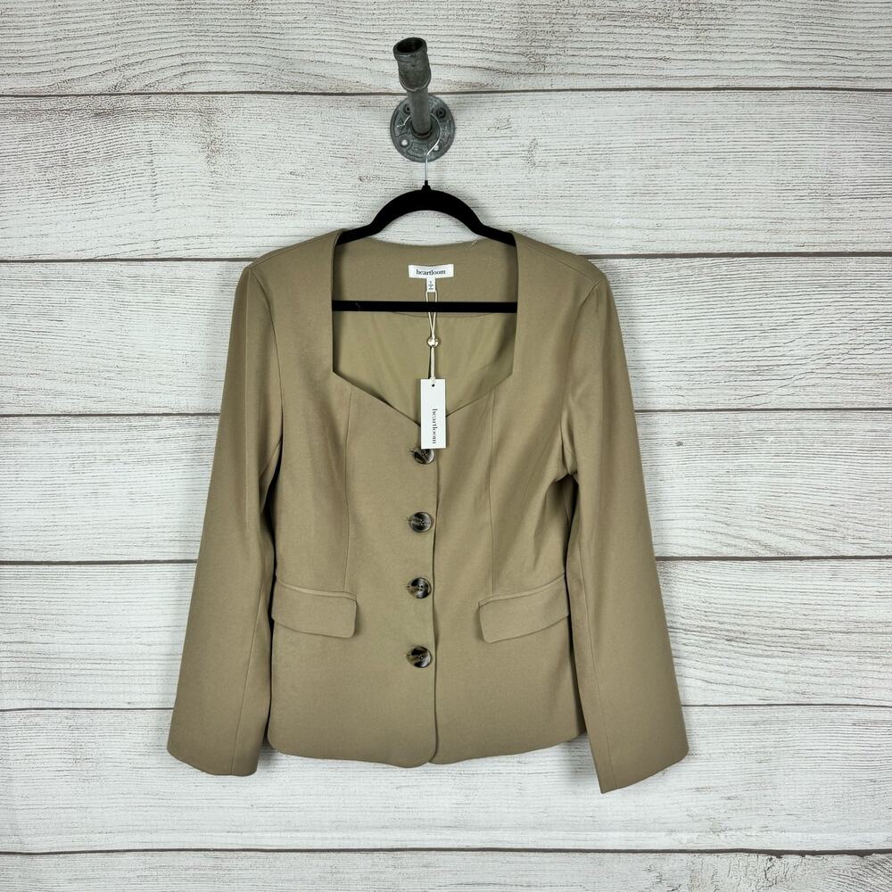Heartloom Womens Khaki Sweetheart Neckline Career Button Front Jacket Size Small